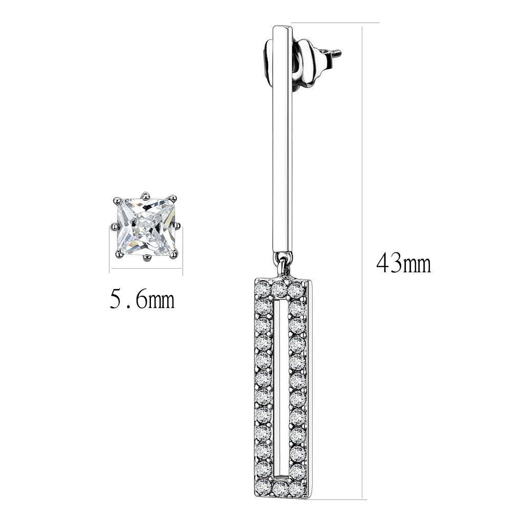 MATK3682 - High polished (no plating) Stainless Steel Earrings with AAA Grade CZ in Clear