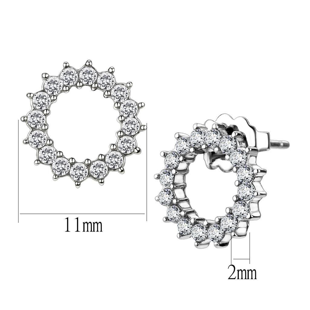 MATK3683 - High polished (no plating) Stainless Steel Earrings with AAA Grade CZ in Clear