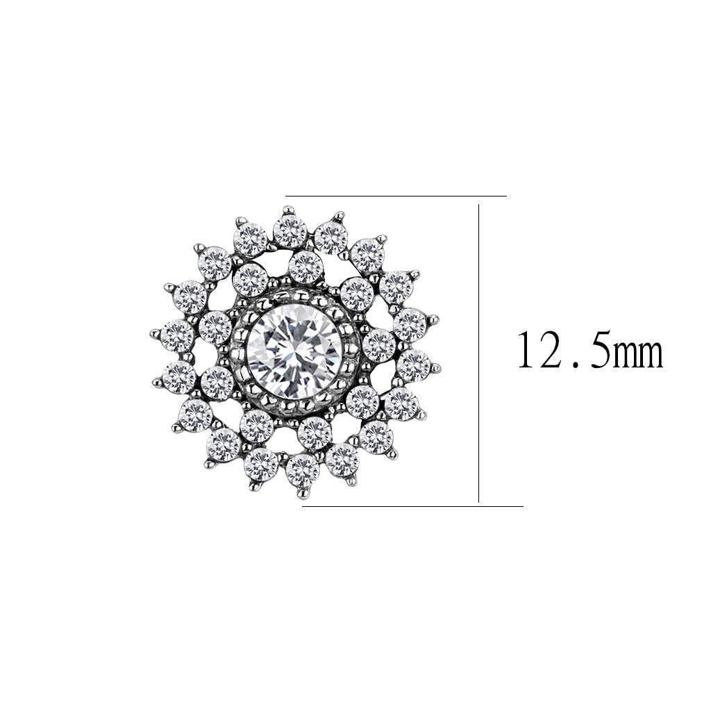 MATK3685 - High polished (no plating) Stainless Steel Earrings with AAA Grade CZ in Clear