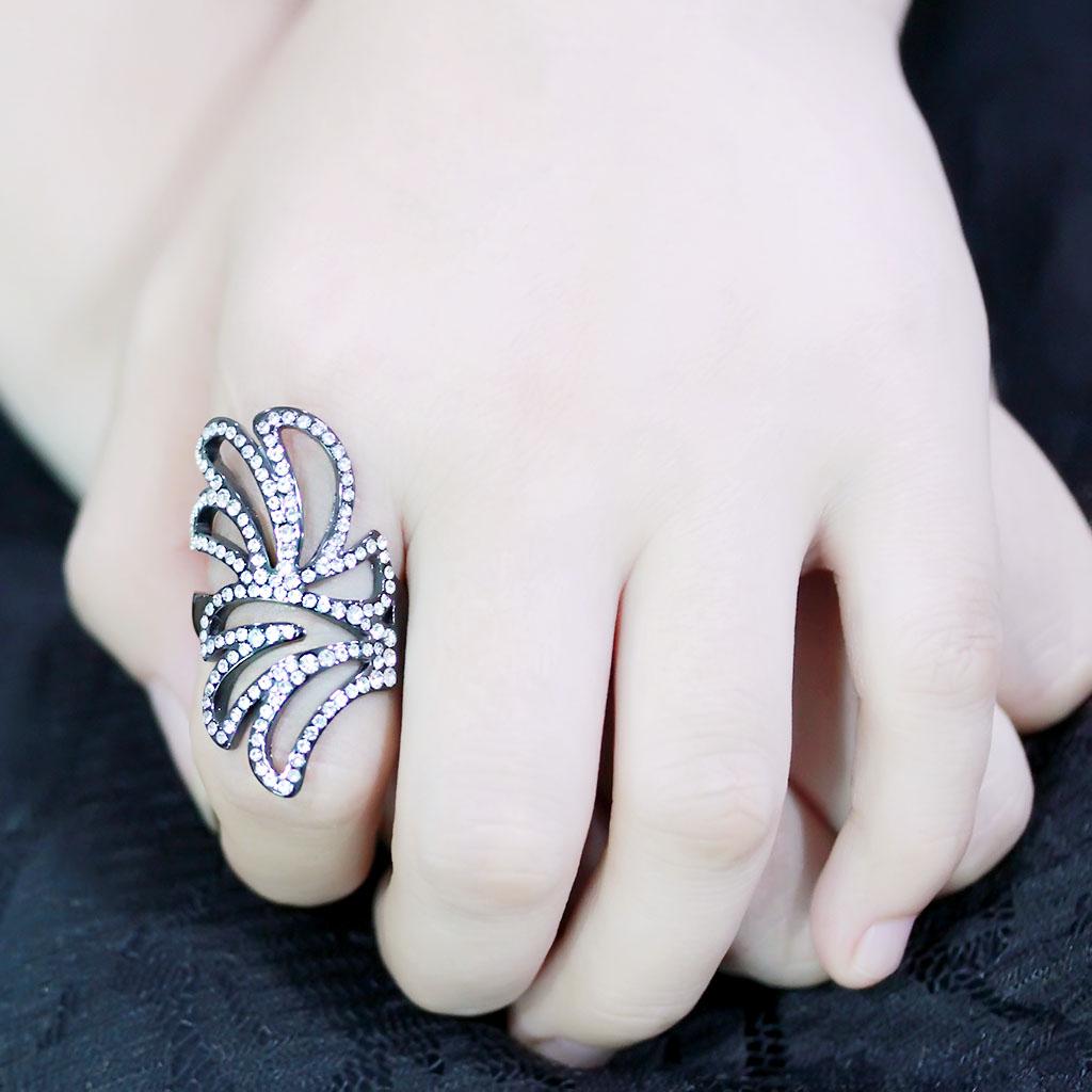 MATK3688 - IP Light Black (IP Gun) Stainless Steel Ring with Top Grade Crystal in Clear