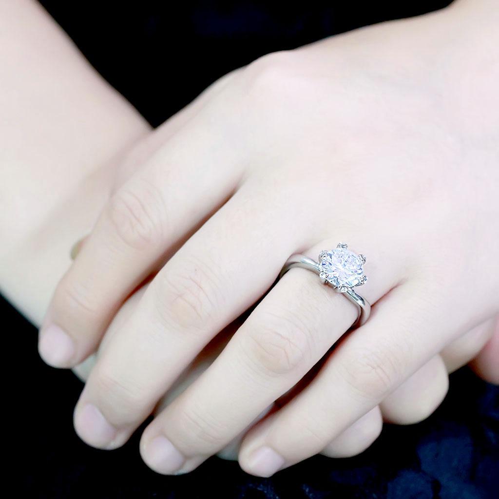 MATK3700 - High polished (no plating) Stainless Steel Ring with AAA Grade CZ in Clear