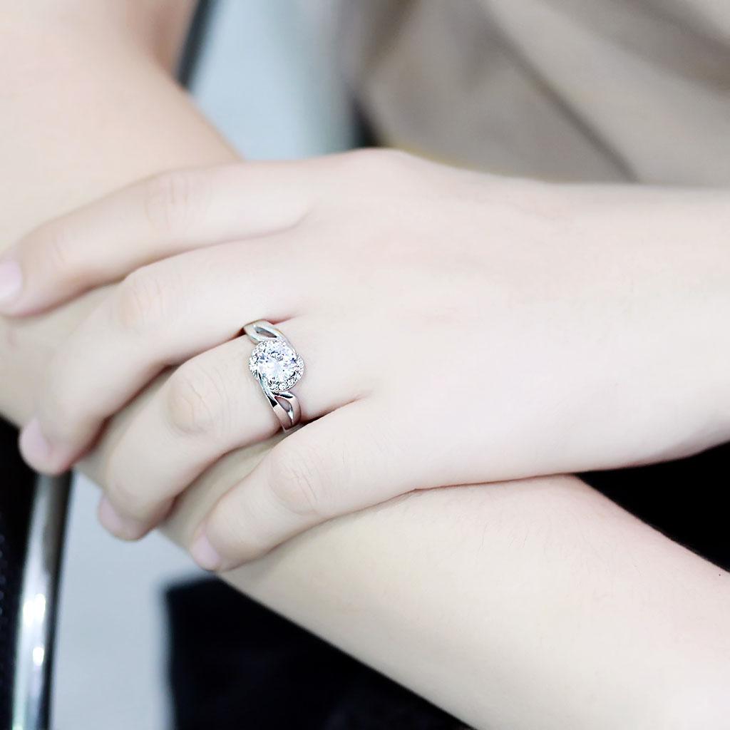 MATK3701 - High polished (no plating) Stainless Steel Ring with AAA Grade CZ in Clear