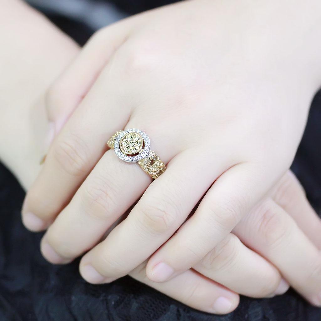 MATK3704 - Two-Tone IP Gold (Ion Plating) Stainless Steel Ring with Top Grade Crystal in Multi Color