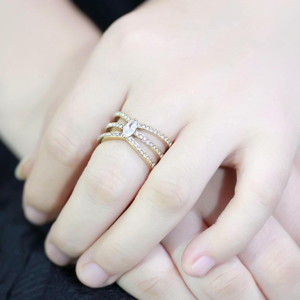 MATK3705 - IP Gold(Ion Plating) Stainless Steel Ring with AAA Grade CZ in Clear
