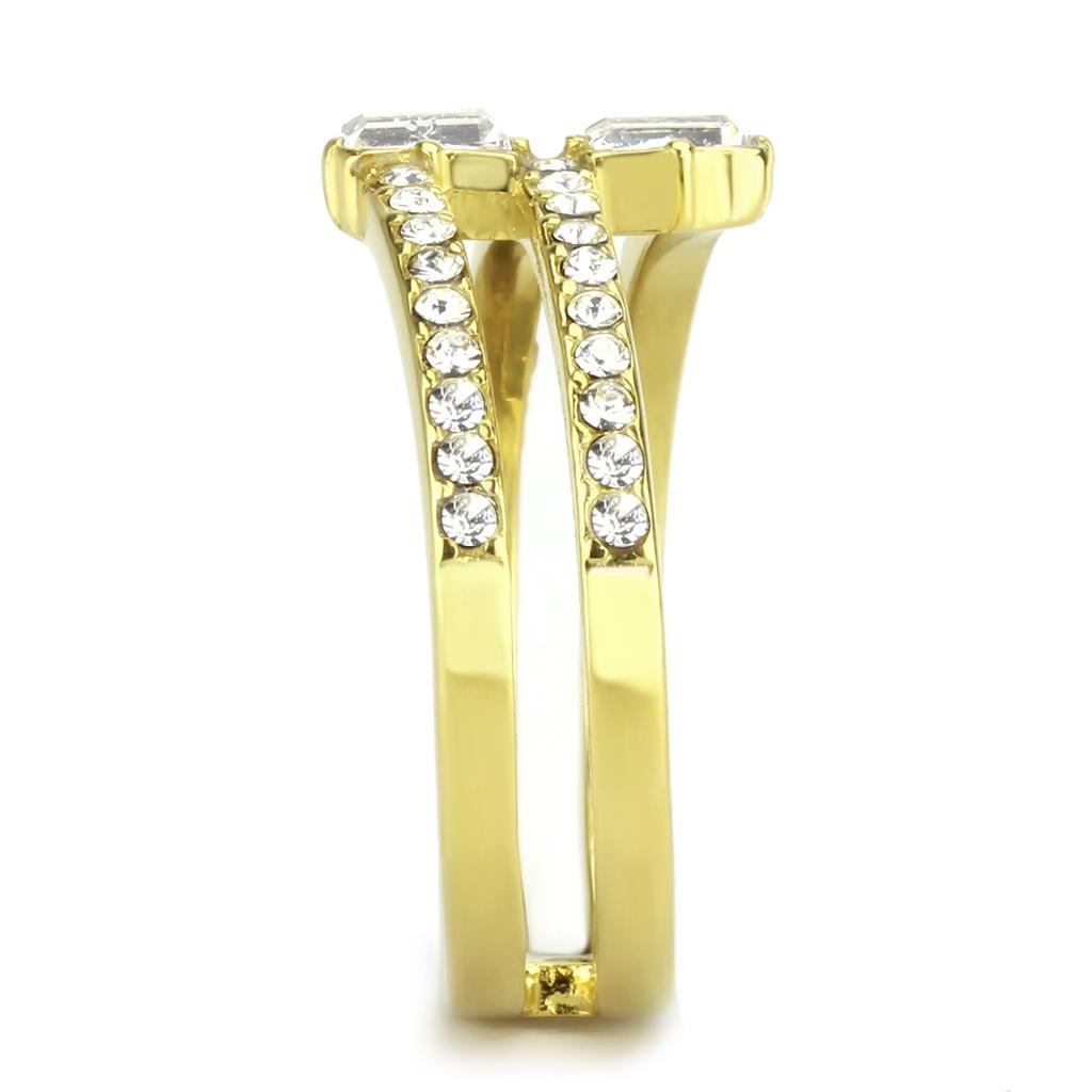 MATK3707 - IP Gold(Ion Plating) Stainless Steel Ring with Top Grade Crystal in Clear
