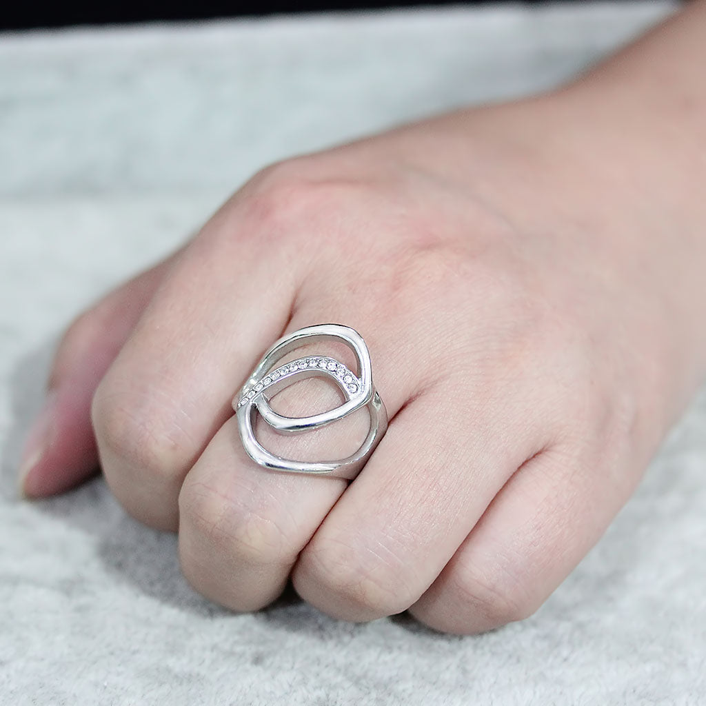 MATK3731 High polished Stainless Steel Ring with Top Grade Crystal in Clear