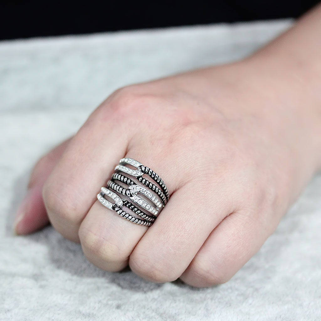 MATK3733 High polished Stainless Steel Ring with Top Grade Crystal in Clear