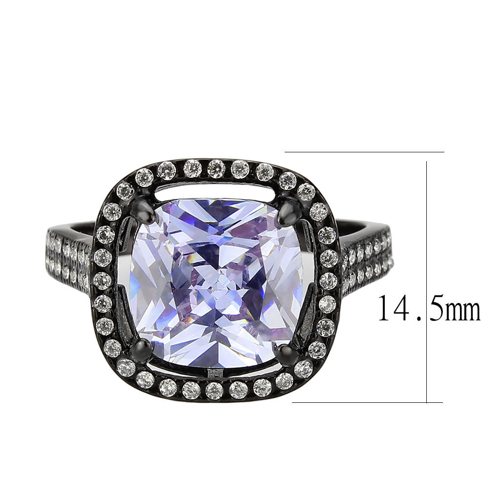 MATK3734 IP Black Stainless Steel Ring with AAA Grade CZ in Light Amethyst