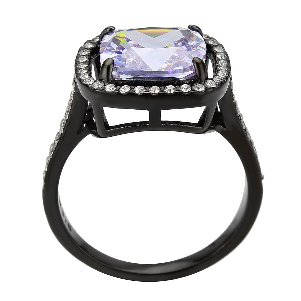 MATK3734 IP Black Stainless Steel Ring with AAA Grade CZ in Light Amethyst