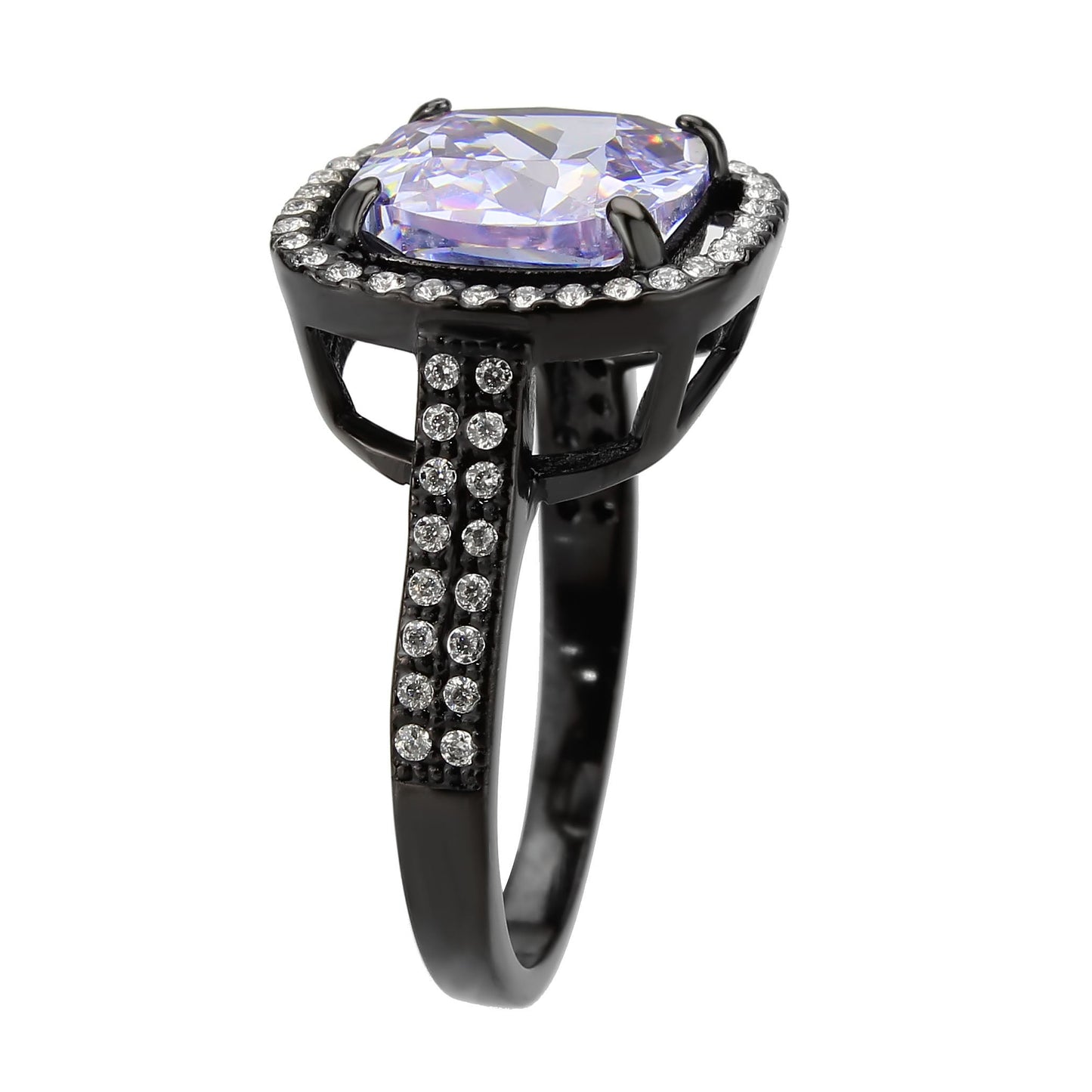 MATK3734 IP Black Stainless Steel Ring with AAA Grade CZ in Light Amethyst