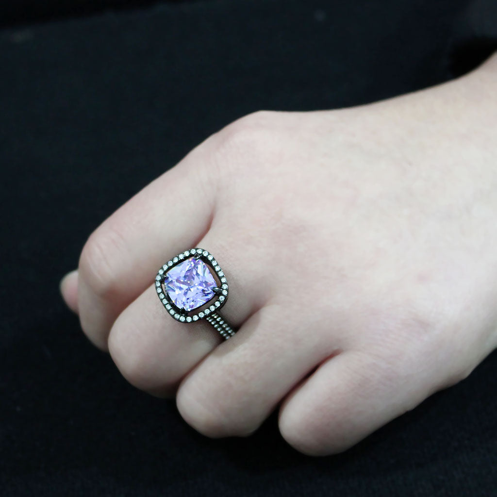 MATK3734 IP Black Stainless Steel Ring with AAA Grade CZ in Light Amethyst
