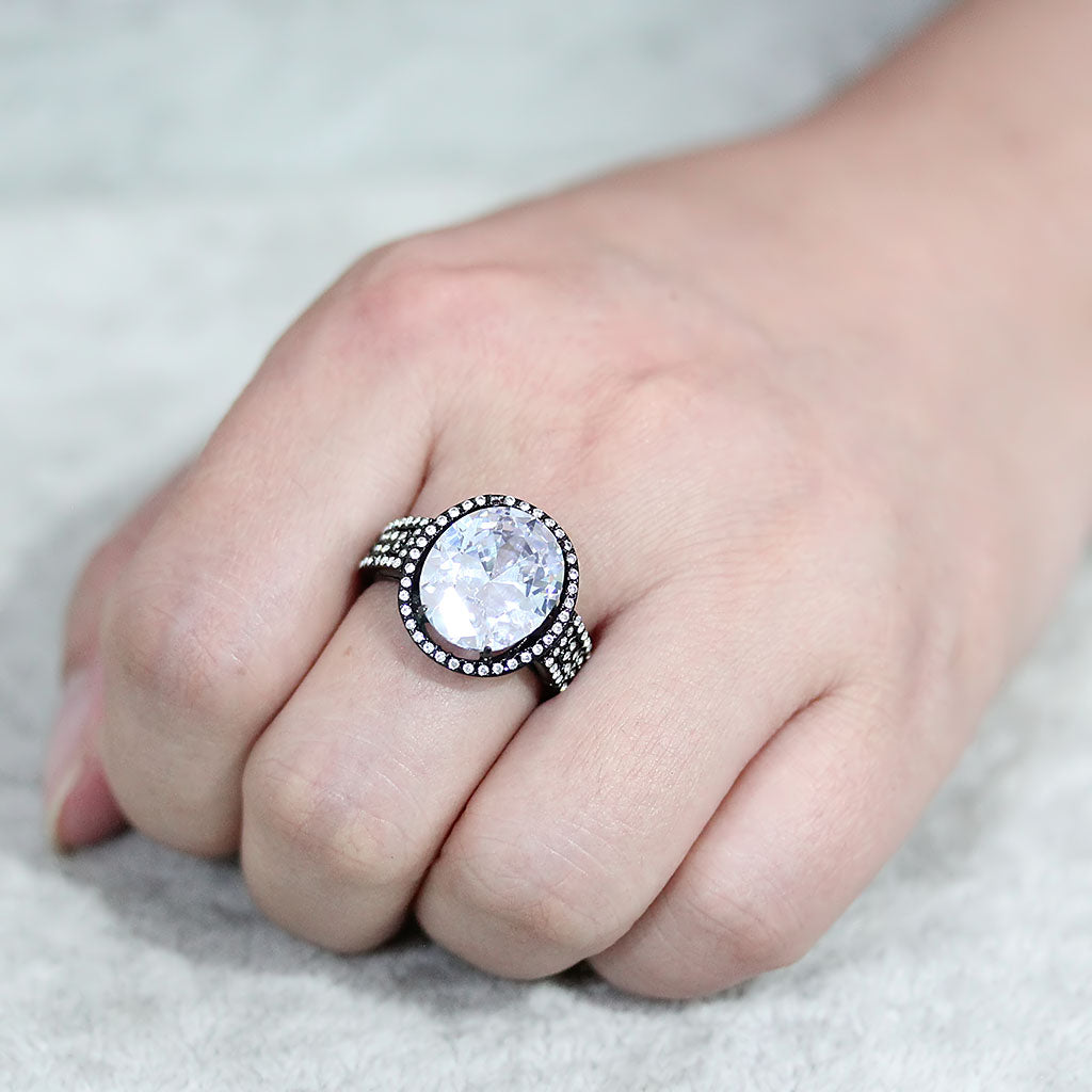 MATK3735 IP Black Stainless Steel Ring with AAA Grade CZ in Clear