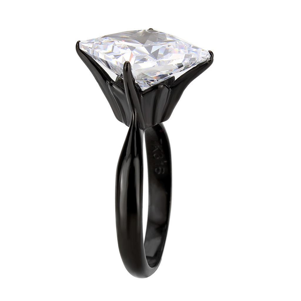 MATK3736 IP Black Stainless Steel Ring with AAA Grade CZ in Clear