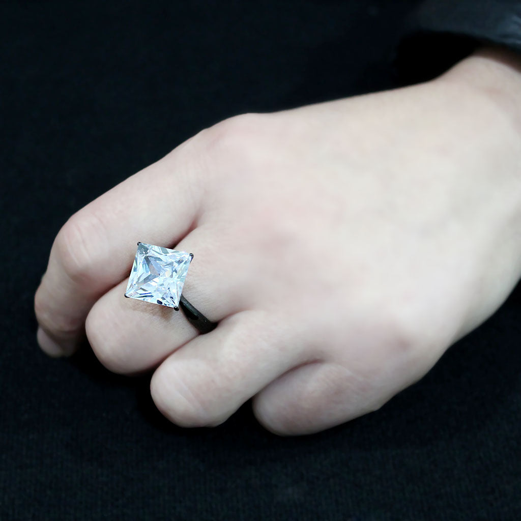 MATK3736 IP Black Stainless Steel Ring with AAA Grade CZ in Clear