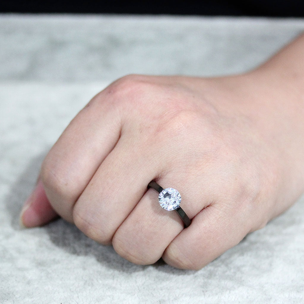 MATK3737 - IP Black Stainless Steel Ring with AAA Grade CZ in Clear