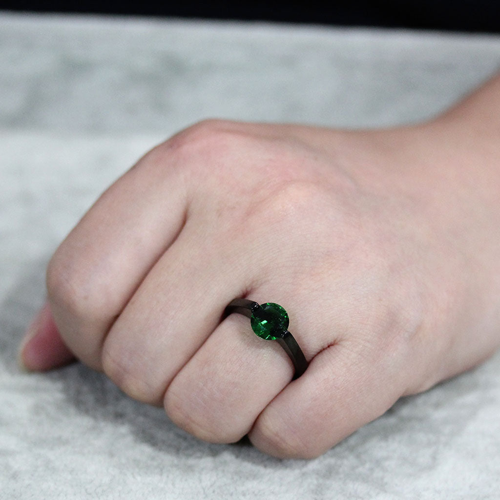 MATK3738 IP Black Stainless Steel Ring with Synthetic in Emerald