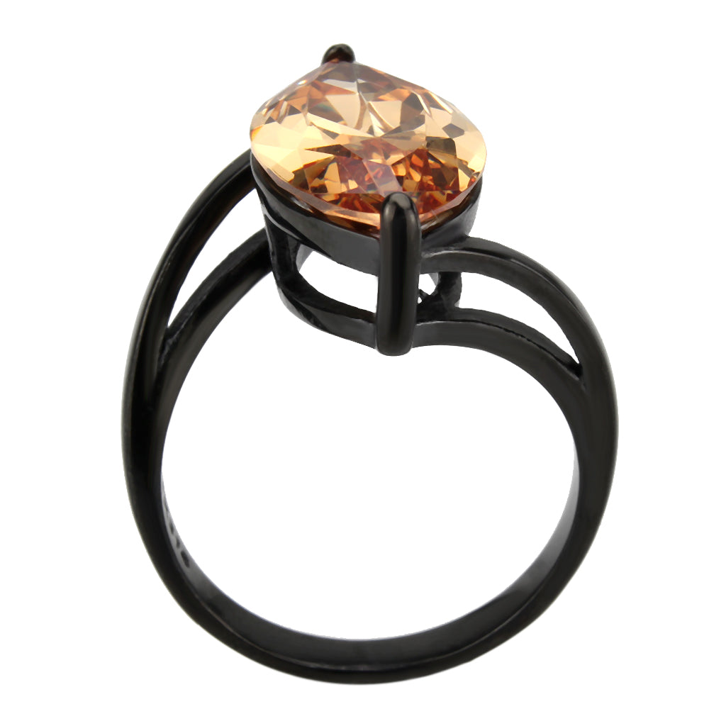 MATK3745 IP Black Stainless Steel Ring with AAA Grade CZ in Champagne