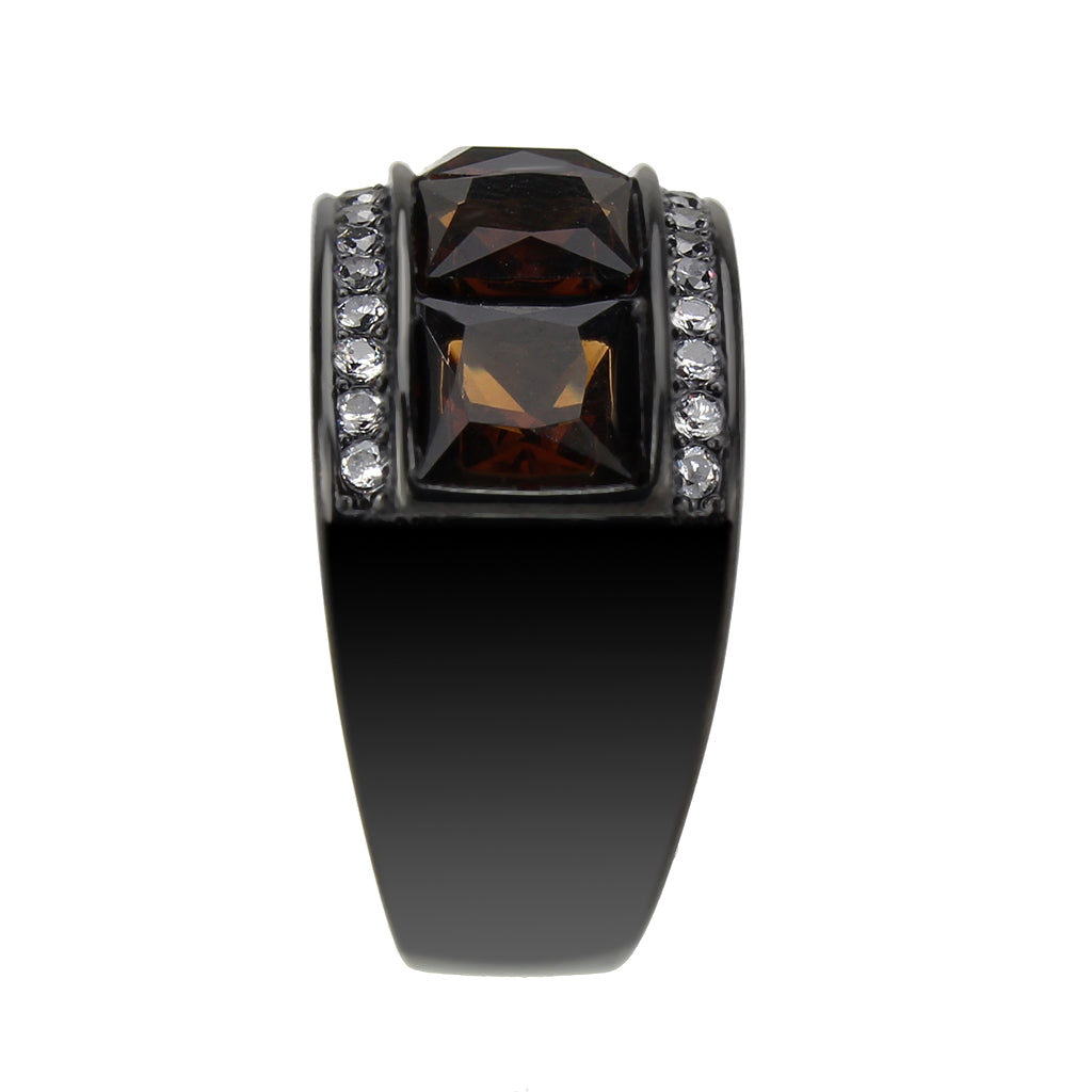 MATK3746 IP Black Stainless Steel Ring with Synthetic in Brown