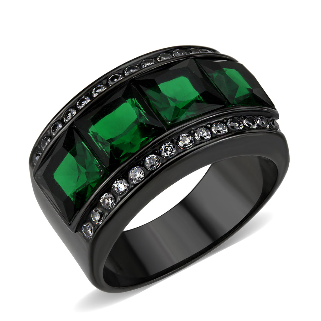 MATK3747 IP Black Stainless Steel Ring with Synthetic in Emerald