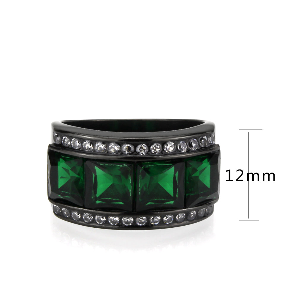MATK3747 IP Black Stainless Steel Ring with Synthetic in Emerald