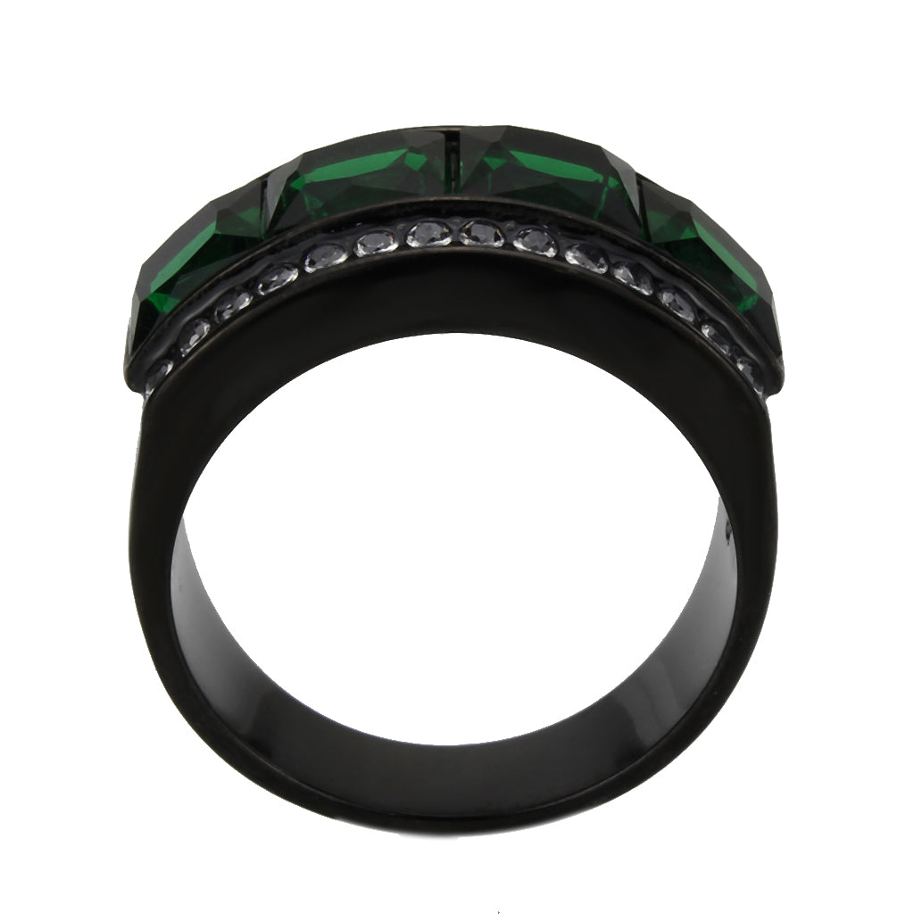 MATK3747 IP Black Stainless Steel Ring with Synthetic in Emerald