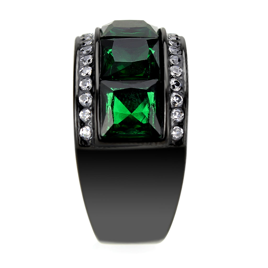 MATK3747 IP Black Stainless Steel Ring with Synthetic in Emerald