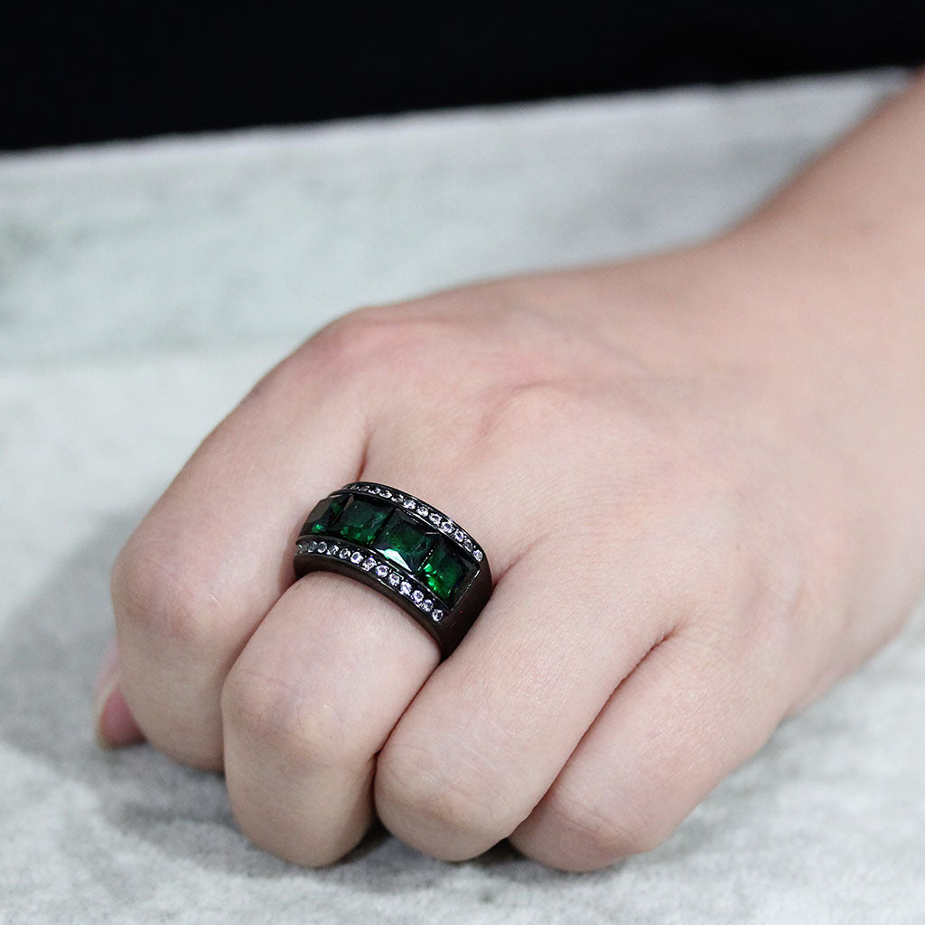 MATK3747 IP Black Stainless Steel Ring with Synthetic in Emerald