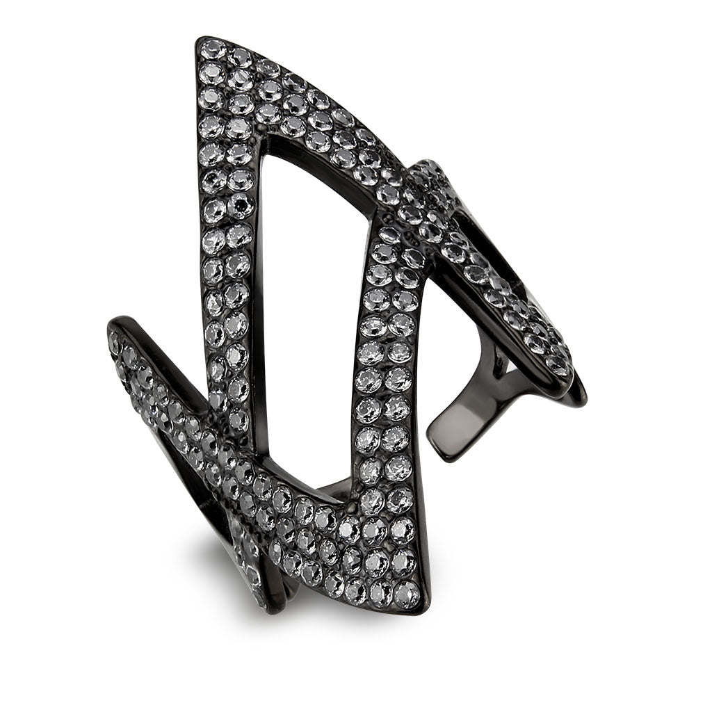 MATK3748 IP Black Stainless Steel Ring with AAA Grade CZ in Clear