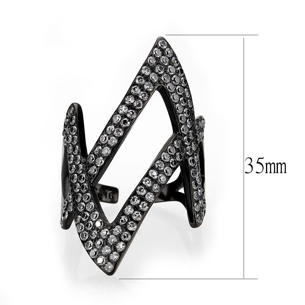 MATK3748 IP Black Stainless Steel Ring with AAA Grade CZ in Clear