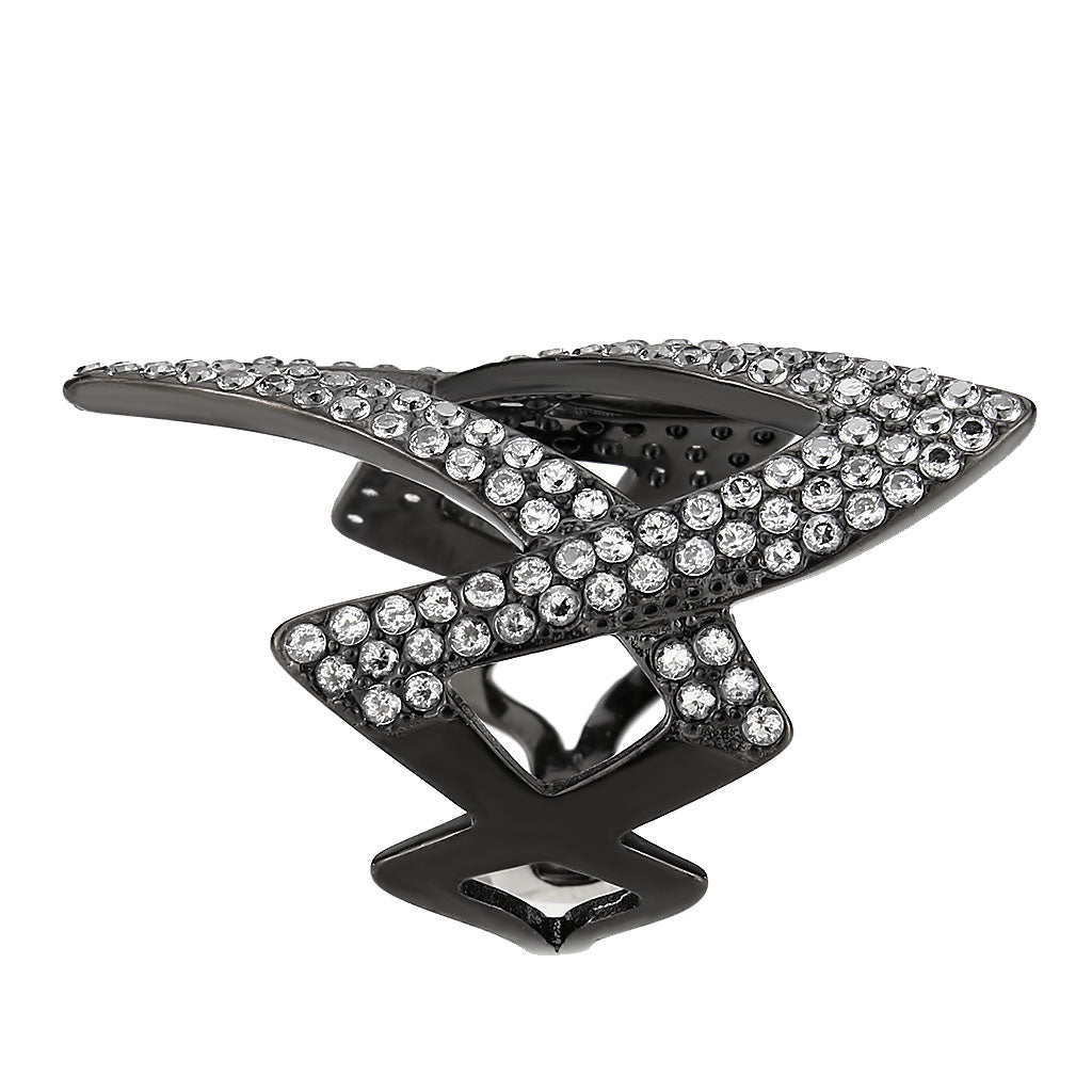 MATK3748 IP Black Stainless Steel Ring with AAA Grade CZ in Clear