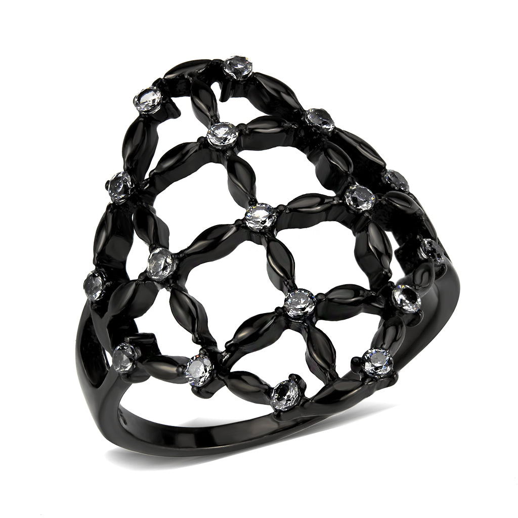 MATK3749 IP Black Stainless Steel Ring with AAA Grade CZ in Clear