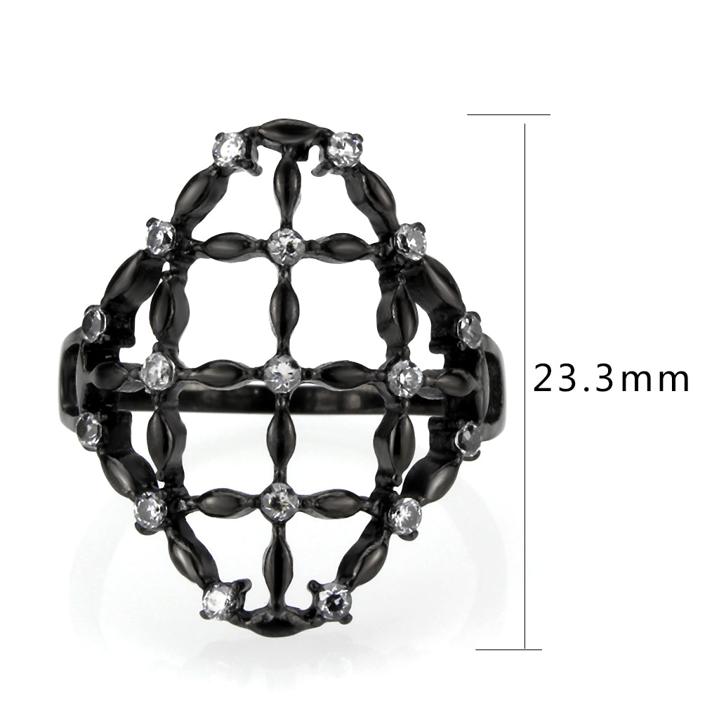 MATK3749 IP Black Stainless Steel Ring with AAA Grade CZ in Clear