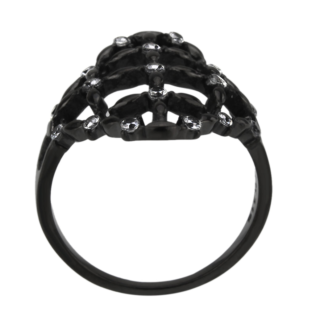 MATK3749 IP Black Stainless Steel Ring with AAA Grade CZ in Clear