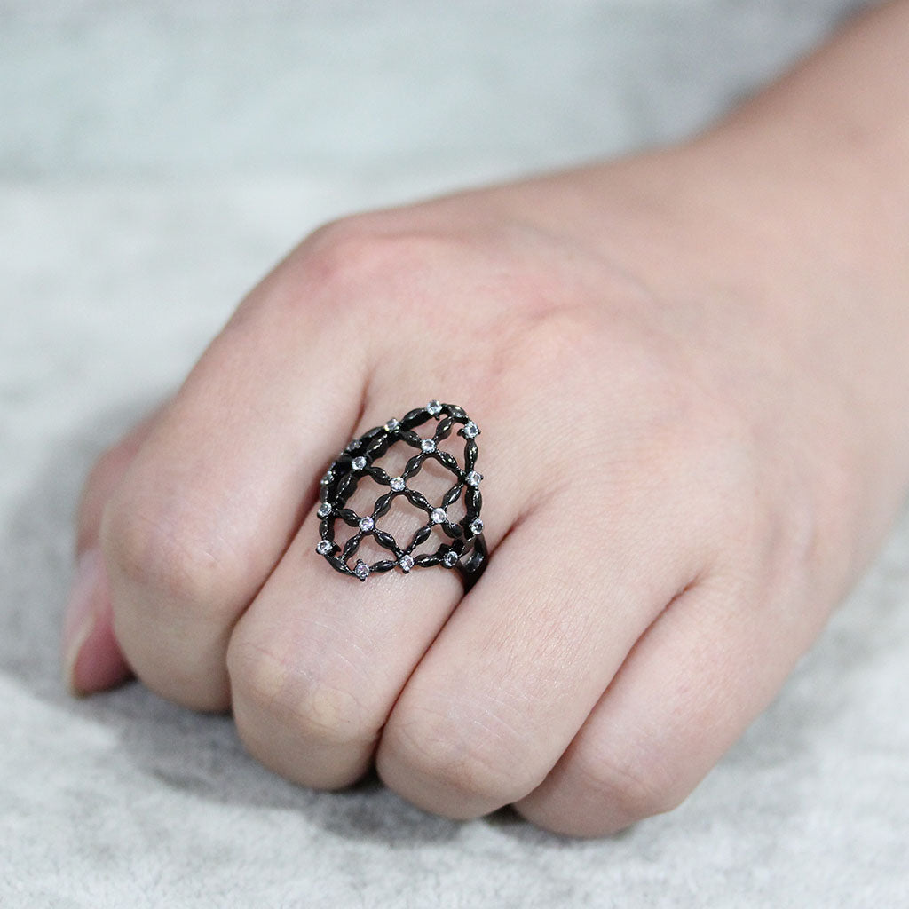 MATK3749 IP Black Stainless Steel Ring with AAA Grade CZ in Clear
