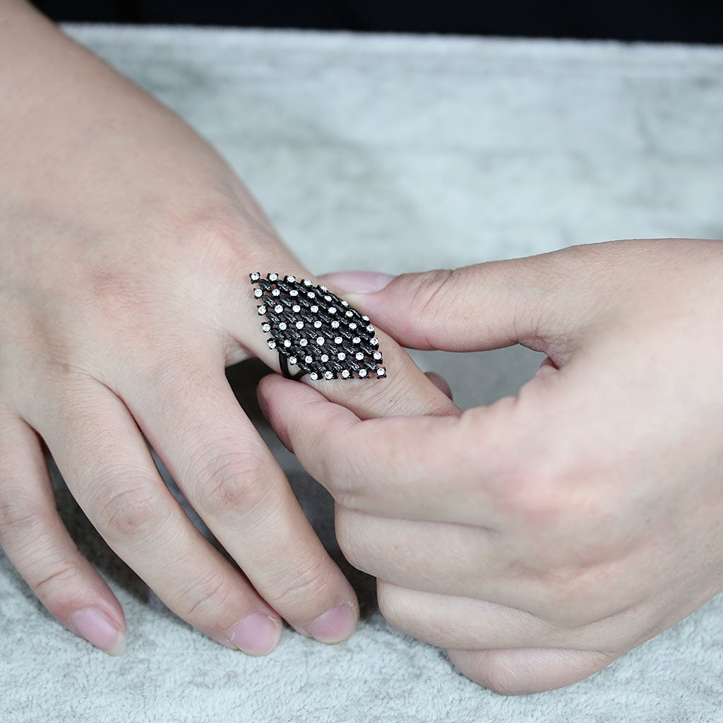 MATK3750 IP Black Stainless Steel Ring with Top Grade Crystal in Clear