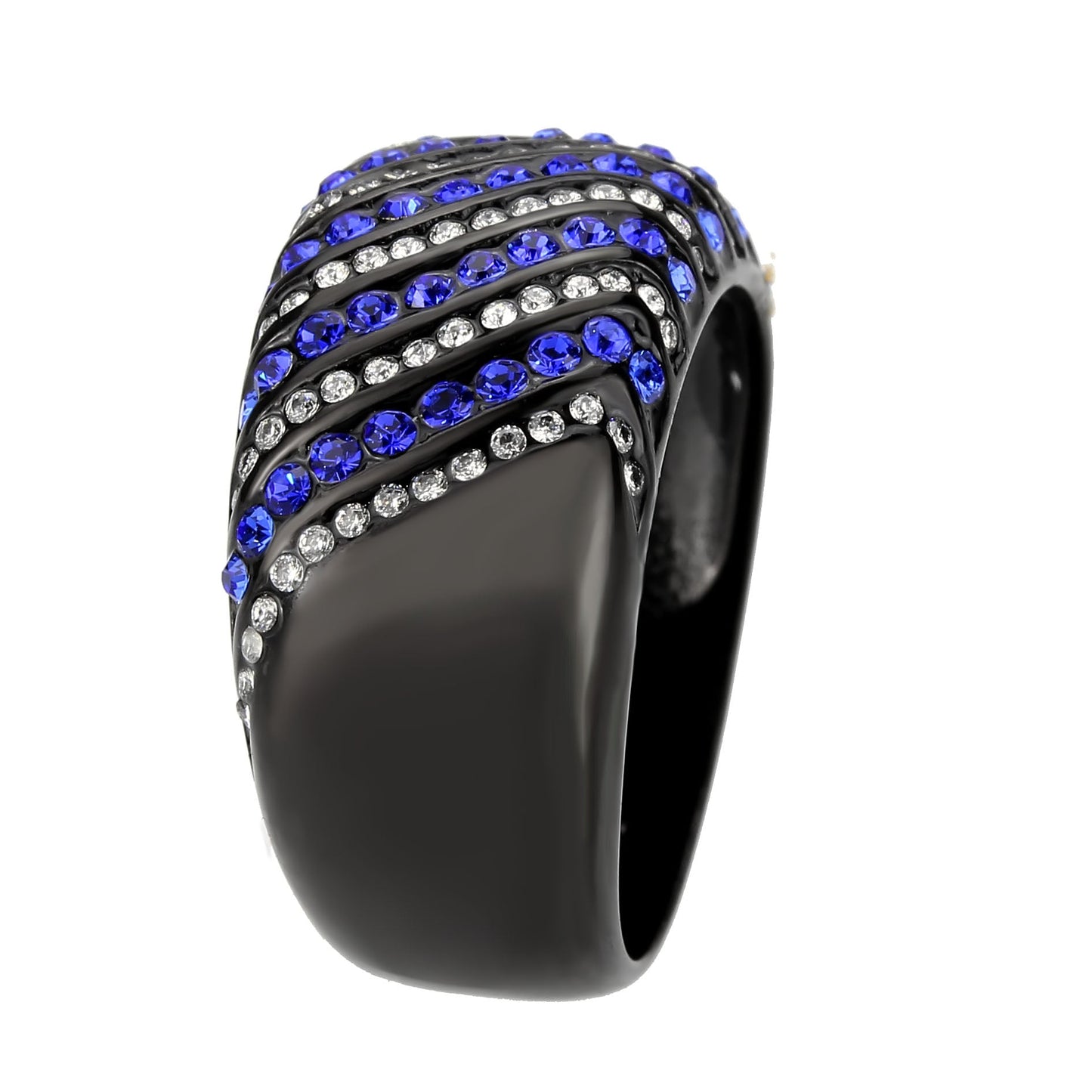 MATK3751 IP Black Stainless Steel Ring with AAA Grade CZ in Blue