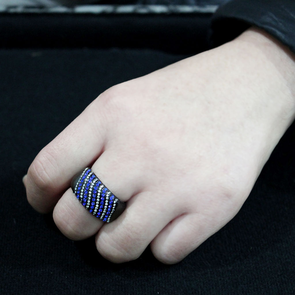MATK3751 IP Black Stainless Steel Ring with AAA Grade CZ in Blue