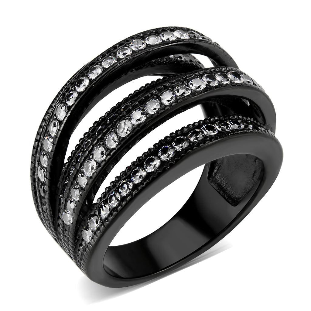 MATK3752 IP Black Stainless Steel Ring with AAA Grade CZ in Clear