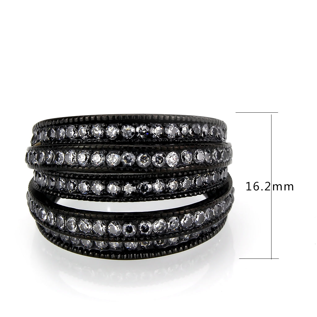MATK3752 IP Black Stainless Steel Ring with AAA Grade CZ in Clear