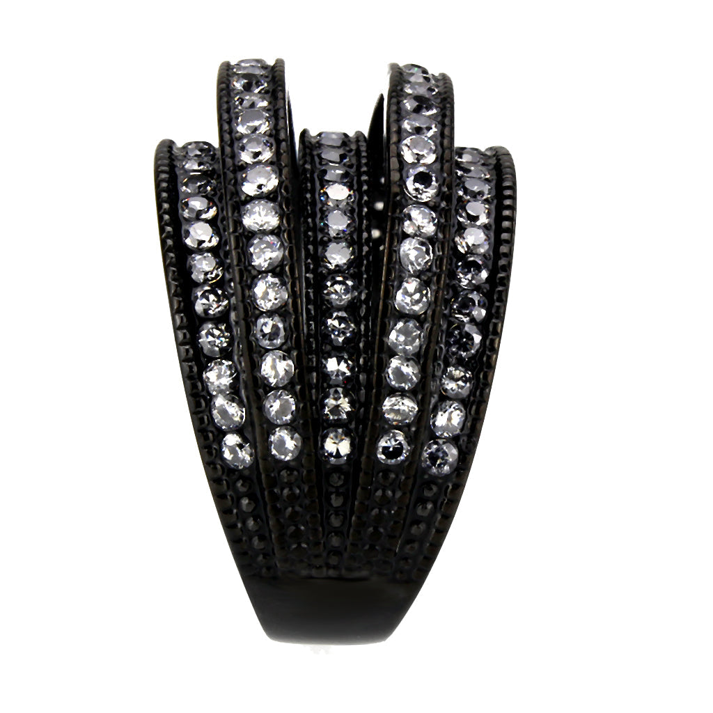 MATK3752 IP Black Stainless Steel Ring with AAA Grade CZ in Clear