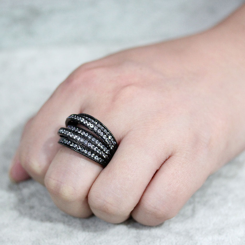 MATK3752 IP Black Stainless Steel Ring with AAA Grade CZ in Clear