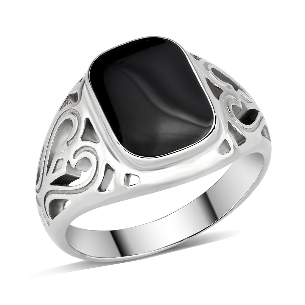 MATK3753 High polished Stainless Steel Ring with Epoxy in Jet
