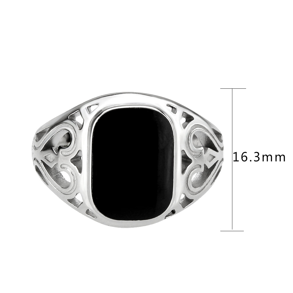 MATK3753 High polished Stainless Steel Ring with Epoxy in Jet