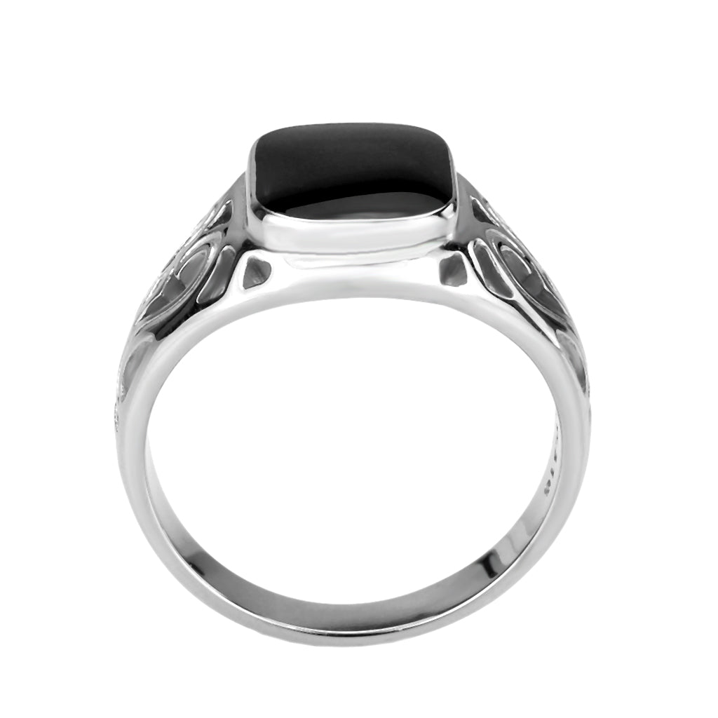 MATK3753 High polished Stainless Steel Ring with Epoxy in Jet