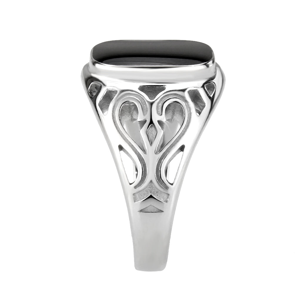 MATK3753 High polished Stainless Steel Ring with Epoxy in Jet