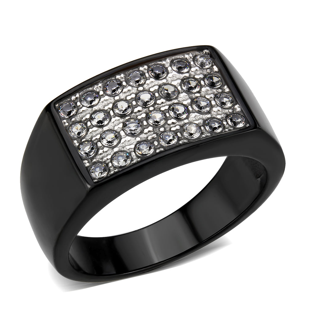 MATK3754 IP Black Stainless Steel Ring with AAA Grade CZ in Clear