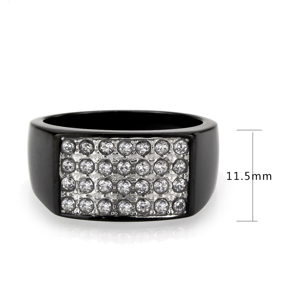 MATK3754 IP Black Stainless Steel Ring with AAA Grade CZ in Clear