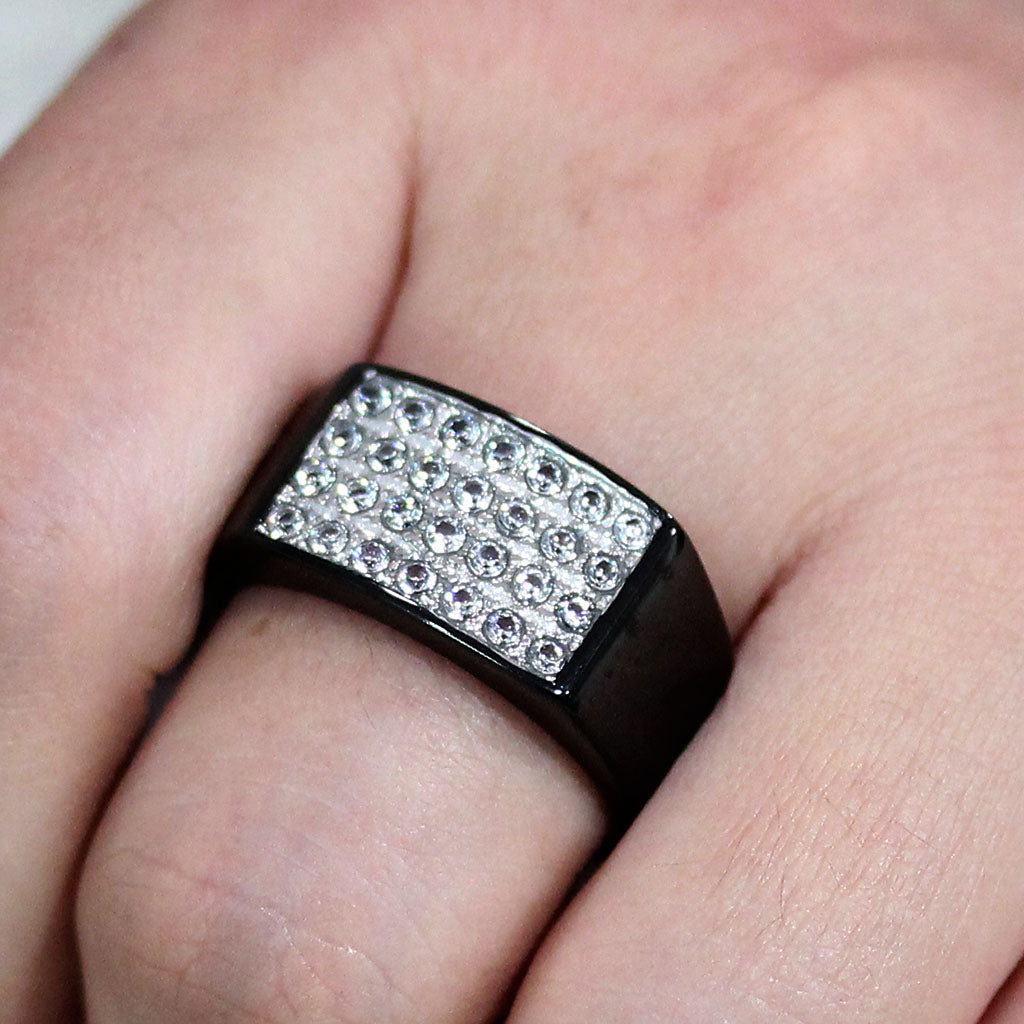 MATK3754 IP Black Stainless Steel Ring with AAA Grade CZ in Clear