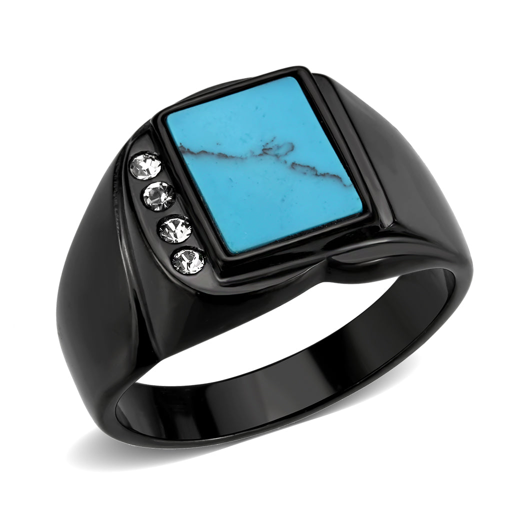 MATK3755 IP Black Stainless Steel Ring with Synthetic in Sea Blue