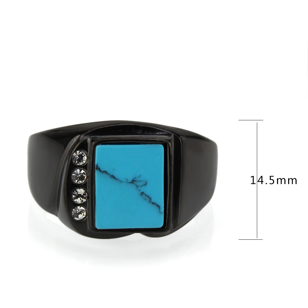 MATK3755 IP Black Stainless Steel Ring with Synthetic in Sea Blue